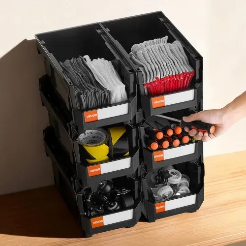 VEVOR Stapelboxen, 377 x 215 x 180 mm (6er-Pack), Lagerboxen, Sichtlagerboxen, Sichtlagerkasten zum Organisieren & Aufbewahren von Kleinteilen, Bürobedarf & anderem Zubehör, Schwarz – Bild 7