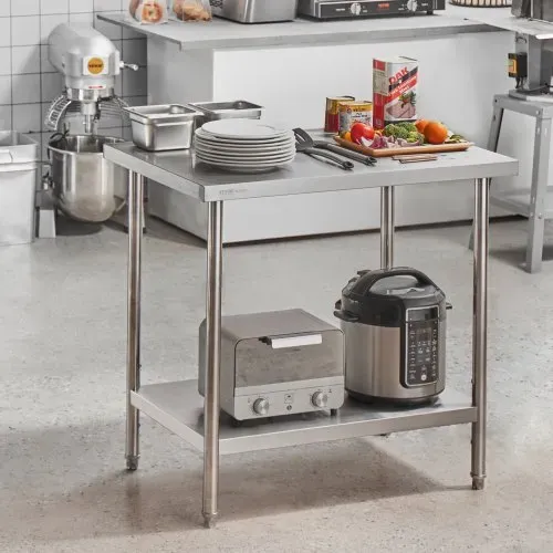 VEVOR Zubereitungstisch aus Edelstahl, 61 x 91 x 86 cm, 340 kg Tragkraft, robuster Metall-Arbeitstisch mit 3 einstellbaren Höhenstufen, gewerbliche Arbeitsstation für Küche, Garage, Restaurant, Hinter – Bild 7