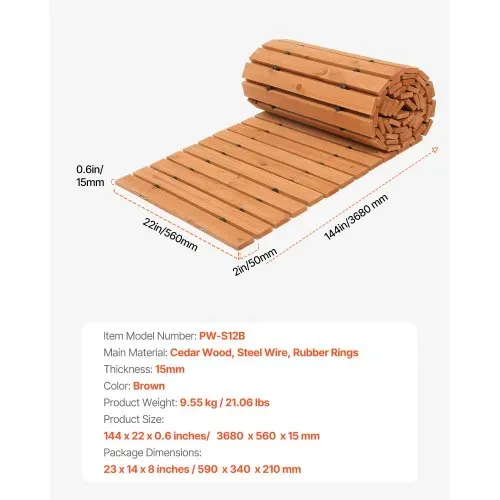 VEVOR Rollweg Gartenweg 368x56 cm, Ausrollbarer Holzweg, Außenweg aus Zedernholz mit Drahtseilverbindung, Gartentritt, Trittplatten, dekorativer Holzweg, Holztritt im Garten, Hinterhof, Terrasse – Bild 6