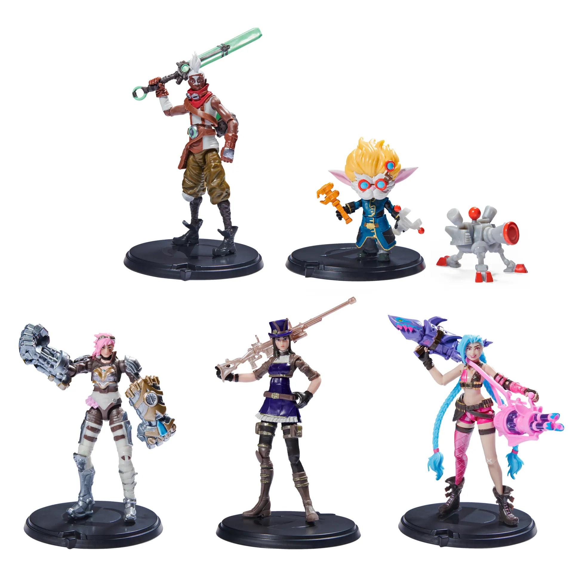 League of Legends - 10cm Actionfiguren 5er Pack (Vi, Caitlyn, Ekko, Heimerdinger und exklusiver Jinx) jeweils mit Accessoires und Ausstellungssockel – Bild 2