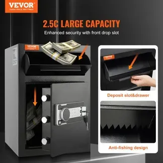 VEVOR 2,5 L Einwurftresor, Deposittresor mit Drop-Slot, elektronischem Codeschloss und 2 Notfallschlüsseln, 355 x 355 x 515 mm, Business Drop Slot Safe für Bargeld, zu Hause, Hotel, Büro usw. VEVOR 2,5 L Einwurftresor, Deposittresor mit Drop-Slot, elektronischem Codeschloss und 2 Notfallschlüsseln, 355 x 355 x 515 mm, Business Drop Slot Safe für Bargeld, zu Hause, Hotel, Büro usw.