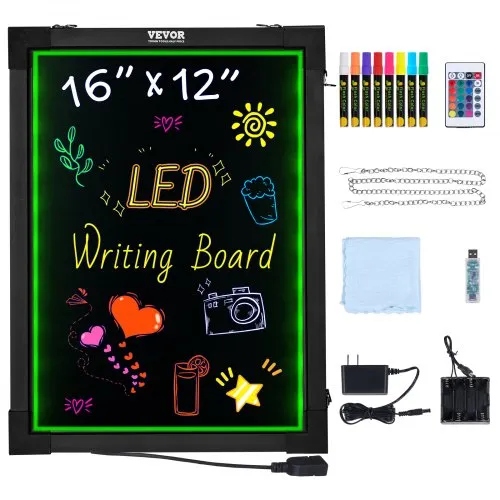 VEVOR LED-Nachrichtenschreibtafel, 16 x 12 Zoll beleuchtete, löschbare Kreidetafel, Menüschild mit Neoneffekt, Zeichentafel mit 8 fluoreszierenden Kreidemarkern und Fernbedienung, für Zuhause, Hochzeitsgeschäft VEVOR LED-Nachrichtenschreibtafel, 16 x 12 Zoll beleuchtete, löschbare Kreidetafel, Menüschild mit Neoneffekt, Zeichentafel mit 8 fluoreszierenden Kreidemarkern und Fernbedienung, für Zuhause, Hochzeitsgeschäft