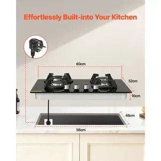 VEVOR Gaskochfeld 60 cm, Einbau-Kochfeld (4 Zonen) aus Gehärtetem Glas, Umrüstbar auf Flüssiggas (LPG) und Erdgas (NG), Kochfeld mit Thermoelement-Überwachung zum Anbraten Schmoren Kochen VEVOR Gaskochfeld 60 cm, Einbau-Kochfeld (4 Zonen) aus Gehärtetem Glas, Umrüstbar auf Flüssiggas (LPG) und Erdgas (NG), Kochfeld mit Thermoelement-Überwachung zum Anbraten Schmoren Kochen