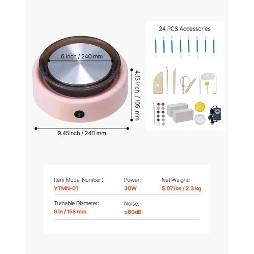 VEVOR Mini Töpferscheibe Maschine 158 mm Drehteller mit einstellbarer Rotationsgeschwindigkeit (0-140 U/min), elektrische Tonscheibe mit Tonformungswerkzeugen für Heimwerken Töpferkurse, Rosa rund – Bild 6