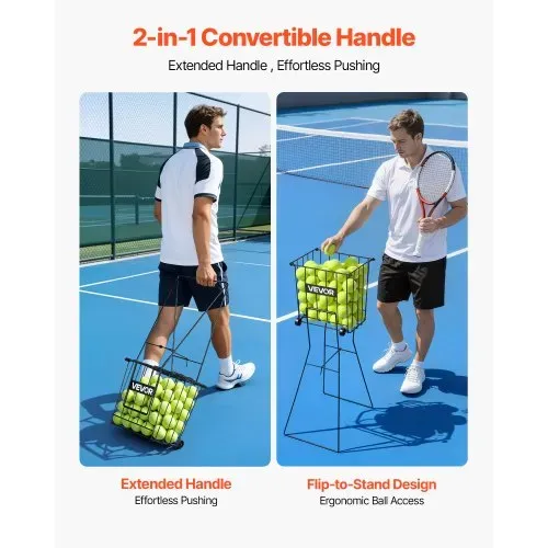 VEVOR Tennisballkorb mit Rollen, Tennisballsammler mit Rahmen & Ballkorb aus Kohlenstoffstahl, Umwandelbares Sammelkorb für 75 Tennisbälle, Tragbarer Tennisballwagen für Training Ballsammeln, Schwarz – Bild 5