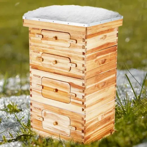 VEVOR Bienenstock, 40 Rahmen, Zander Beute, mit Bienenwachs beschichtetes Tannenholz, 2 tiefe + 2 mittelgroße Bienenkästen, Langstroth-Bienenstock-Set, transparente Acrylfenster mit Fundamenten – Bild 7