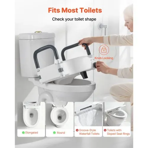 VEVOR Toilettensitzerhöhung Toilettenerhöhung mit gepolsterten Armlehnen & 136 kg Tragkraft & 127 mm Hubhöhe, erhöhter Toilettensitz für ältere Menschen Senioren Behinderte Schwangere – Bild 2