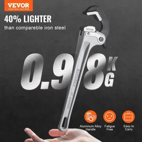 VEVOR Rohrzange, 14 Zoll gerade Aluminium-Rohrzange, automatische Backeneinstellung, verstellbarer Sanitärschlüssel, leicht zu tragen, ergonomischer Griff, aufhängbares Design, für Wasserleitungen – Bild 2