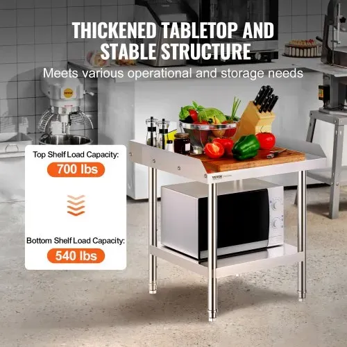 VEVOR Arbeitstisch aus Edelstahl, kommerzieller Arbeitstisch zur Lebensmittelzubereitung, 3-seitiger Spritzschutz, 610 x 610 x 660 mm Küchentisch, Arbeitstisch mit einstellbarer Höhe für Hotel – Bild 2