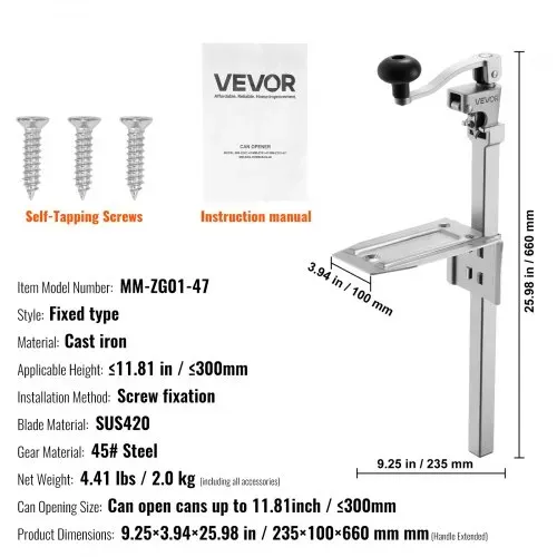 VEVOR kommerzieller Dosenöffner, manueller Tischdosenöffner aus Gusseisen für Dosen bis zu 30 cm Höhe, höhenverstellbarer Konservenöffner mit Edelstahlklinge, Büchsenöffner für Restaurants – Bild 6