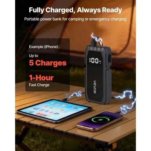 VEVOR Starthilfe Powerbank, Starthilfegerät 1500A Spitzenstrom mit LED-Taschenlampe & Kabel für Motor bis zu 6L Benzin/4L Diesel, Tragbarer Booster mit Schnellladung & Sicherheitsschutz für Notfall – Bild 4