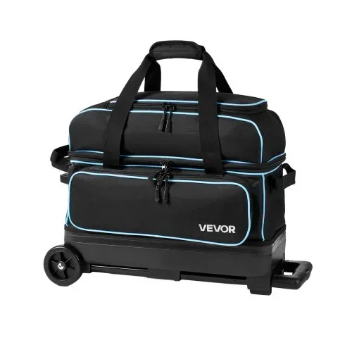 VEVOR 1 Bowlingtasche mit Rollen + 1 Bowlingtasche (Mini) für 2+1 Kugeln aus 600D Oxford Blau Schwarz, für Schuhe bis US-Größe 16, mit Teleskopgriff (bis zu 1016 mm) und Doppellagigen Ablagen – Bild 8