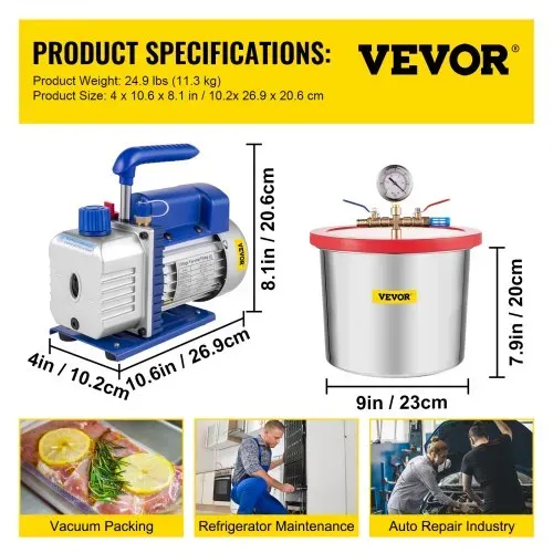 VEVOR 7,57L Vakuumpumpe Vakuumkammer Unterdruckpumpe 113L/min 1/3PS Vakuumpumpe – Bild 6