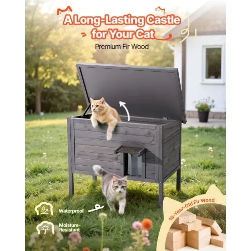 VEVOR Katzenhaus Outdoor 870 x 535 x 690 mm, Katzenhütte aus Holz, winterfeste Katzenhöhle mit 30-W-Heizkissen, PVC-Klapptür & Asphaltdach, Katzenunterstand für 1–3 Katzen im Winter, – Bild 4