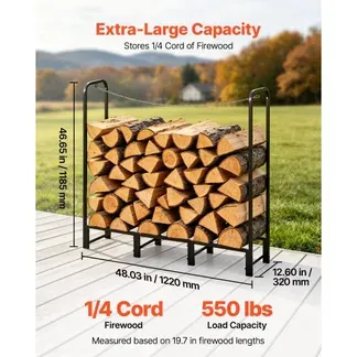 VEVOR Kaminholzregal 1/4 Cord Brennholzregal Feuerholzregal 1220x320x1185mm, für Kamin, Terrasse & Balkon, Rahmen aus Kohlenstoffstahl Pulverbeschichtet, Tragfähigkeit 250 kg, Kapazität 591,8 L Schwarz VEVOR Kaminholzregal 1/4 Cord Brennholzregal Feuerholzregal 1220x320x1185mm, für Kamin, Terrasse & Balkon, Rahmen aus Kohlenstoffstahl Pulverbeschichtet, Tragfähigkeit 250 kg, Kapazität 591,8 L Schwarz