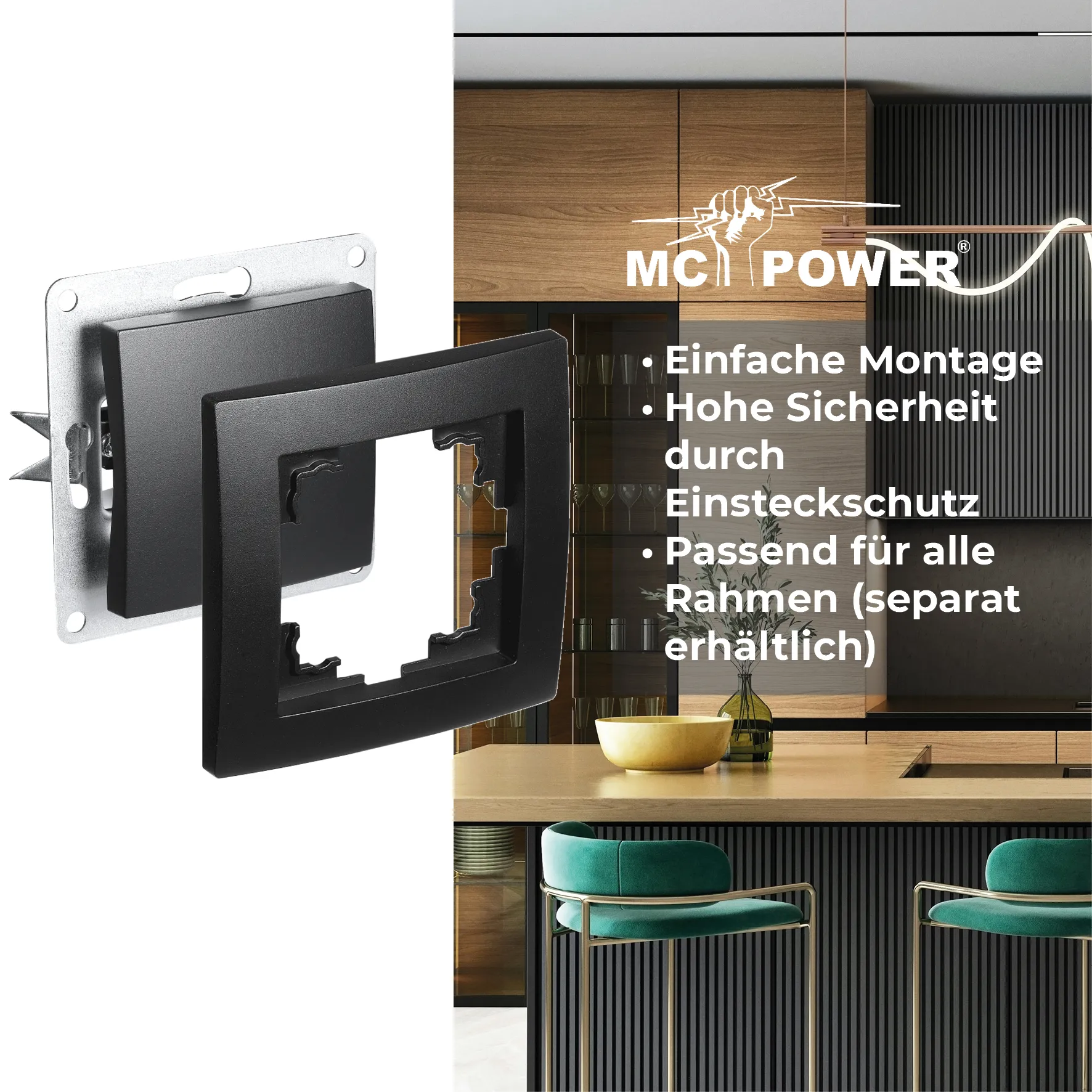 Kreuzschalter McPower ''Flair'', 250V~/10A, UP, matt schwarz – Bild 5