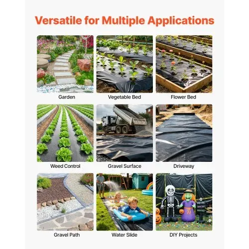 VEVOR Polyethylenfolie 3,05x7,62m Gartenfolie 0,15mm Unkrautvlies Schwarz, Kunststoffrolle für Gartenarbeit Abdeckplane Malerplane Abdeckfolie für Kriechkeller Dampfsperre Unkrautbekämpfung – Bild 4