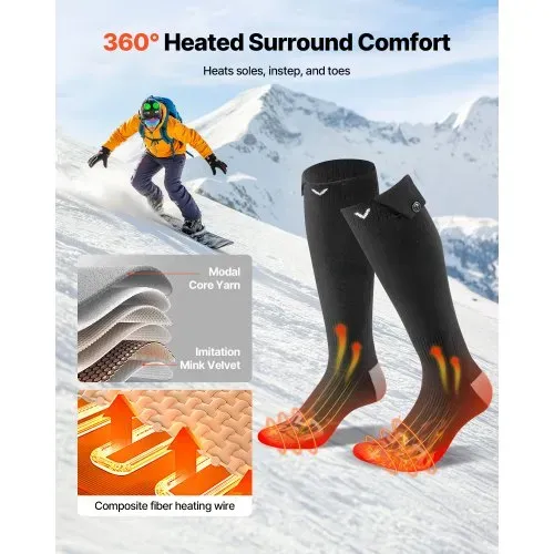 VEVOR Beheizte Socken Unisex, 5000 mAh Akkubetrieben, Wiederaufladbare Heizsocken mit 4 Heizstufen, Fußwärmer für Angeln, Camping, Wandern, Skifahren, Arbeiten im Freien, Winter – Bild 2