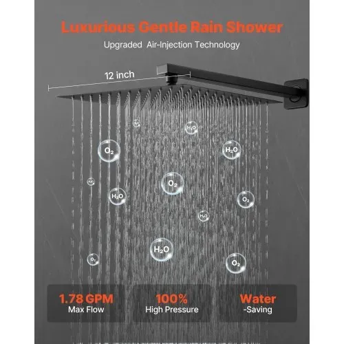 VEVOR Duscharmatur Regenduschsystem fürs Badezimmer Duschsystem mit 305 mm quadratischen Regenduschkopf & Handbrause, wandmontierte Badezimmerarmaturen mit Messingventil & Zierset, Mattschwarz VEVOR Duscharmatur Regenduschsystem fürs Badezimmer Duschsystem mit 305 mm quadratischen Regenduschkopf & Handbrause, wandmontierte Badezimmerarmaturen mit Messingventil & Zierset, Mattschwarz