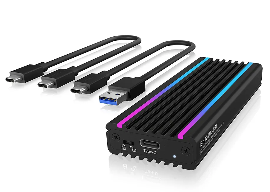 ICY BOX IB-1824ML-C31, Type-C® USB 3.2 Gen 2 zu PCIe NVMe M.2 2230/2242/2260/2280 SSD Gehäuse, Beleuchtung mit Farbwechsel – Bild 5