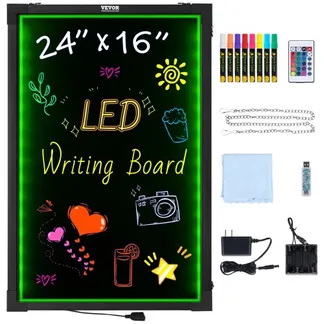 VEVOR LED-Nachrichtenschreibtafel, 24 x 16 Zoll große, beleuchtete, löschbare Kreidetafel, Menüschild mit Neoneffekt, Zeichentafel mit 8 fluoreszierenden Kreidemarkern und Fernbedienung, getestet nach UL-Standards VEVOR LED-Nachrichtenschreibtafel, 24 x 16 Zoll große, beleuchtete, löschbare Kreidetafel, Menüschild mit Neoneffekt, Zeichentafel mit 8 fluoreszierenden Kreidemarkern und Fernbedienung, getestet nach UL-Standards