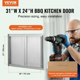 VEVOR Grill-Zugangstür, 787 x 609 mm, Doppelte Außenküchentür, Flächenbündig Montierte Edelstahltür, Vertikale Wandtür mit Versenkbaren Griffen, für Grillinsel, Grillstation, Außenschrank VEVOR Grill-Zugangstür, 787 x 609 mm, Doppelte Außenküchentür, Flächenbündig Montierte Edelstahltür, Vertikale Wandtür mit Versenkbaren Griffen, für Grillinsel, Grillstation, Außenschrank