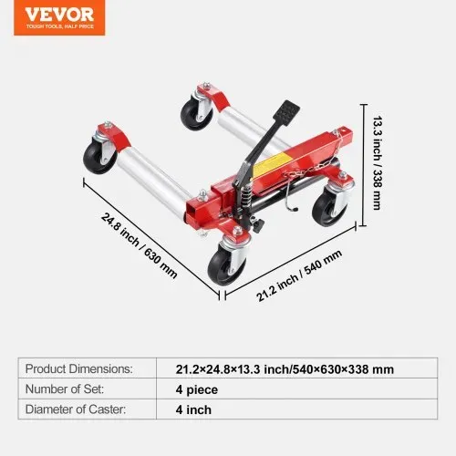 VEVOR Radwagen Autowagen Wagenheber 4 Stk. max. Tragkraft 680 kg Autoheber mit 360° drehbaren Rädern, Hochleistungs-Fahrzeugpositionierungs-Hydraulikwagenheber, für Fahrzeugreparatur und -bewegung – Bild 6