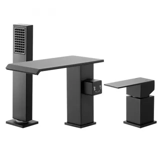VEVOR römische Badewannenarmatur mit 3 Löchern, Wannenarmaturen-Set mit Handbrause & 1 Griff, Mattschwarz Hochdurchfluss-Badewannenhahn mit doppelten Wasserflussoptionen Deckenmontage VEVOR römische Badewannenarmatur mit 3 Löchern, Wannenarmaturen-Set mit Handbrause & 1 Griff, Mattschwarz Hochdurchfluss-Badewannenhahn mit doppelten Wasserflussoptionen Deckenmontage