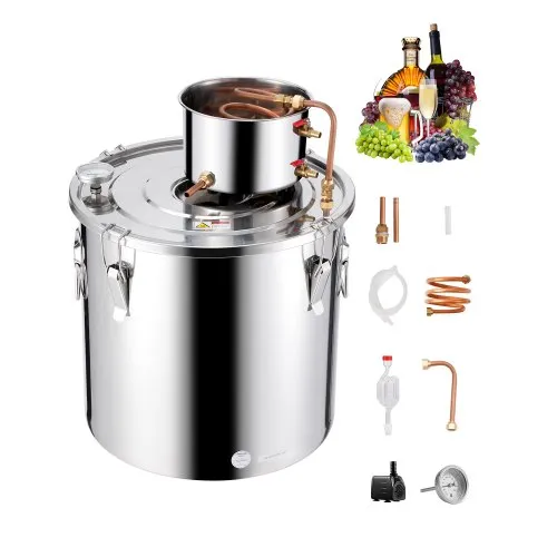 VEVOR Alkoholdestillieranlage 50 L Edelstahl Wasseralkohol Destillieranlage mit Kupferspule, Heimbrau-Raffinations-Gärungsset mit Thermometer und Pumpe, für Wein Whisky Brandy, Silber VEVOR Alkoholdestillieranlage 50 L Edelstahl Wasseralkohol Destillieranlage mit Kupferspule, Heimbrau-Raffinations-Gärungsset mit Thermometer und Pumpe, für Wein Whisky Brandy, Silber