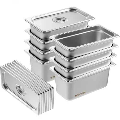 VEVOR 8er-Pack Hotelpfannen, 1/3 Anti-Stau-Dampfpfanne mit Deckel, 0,8 mm dicke Edelstahl-Dampftischpfanne, 6 Zoll tiefe kommerzielle Tischpfanne, Catering-Aufbewahrungspfanne für Lebensmittel, für Industrie und Wissenschaft – Bild 8
