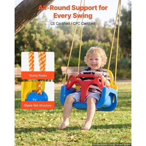 VEVOR 3-in-1 Babyschaukelsitz Tragkraft 136 kg Kinderschaukel Rot/Gelb/Blau, für Spielplätze Indoor & Outdoor, mit Verstellbaren Seilen & Karabinerhaken, für Kinder ab 6 Monaten, CE-& CPC-Zertifiziert – Bild 4
