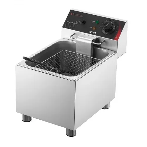 VEVOR Gewerbliche Elektrische 1-Becken-Fritteuse 7,5 L Ölfassungsvermöge, 2500 W Edelstahl-Tischfritteuse mit Frittierkorb, Deckel, Temperaturregelung und Verstellbaren Füßen, für Restaurant, Imbiss – Bild 9