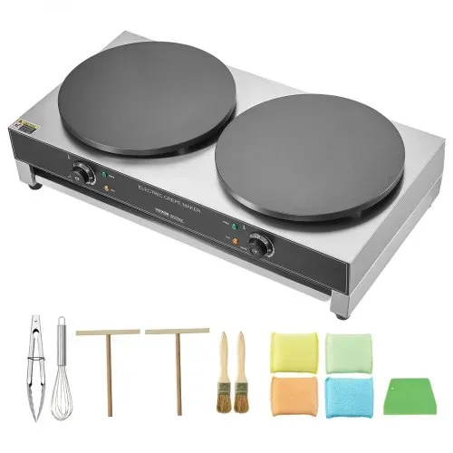 VEVOR elektrischer Crepemaker Crepe-Maschine mit Doppelkopf 6000 W flache Crepe-Grillplatte, Pfannkuchenherd aus Edelstahl, Cerealien-Pfannkuchenherd, Temperaturregelung (kein Stecker) – Bild 8