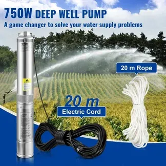 VEVOR 82 mm Tiefbrunnenpumpe 750W Brunnenpumpe 100L/min Tauchpumpe max. Förderhöhe 66m Rohrpumpe 230V 50Hz Sandpumpe IP68 Wasserpumpe 16 Laufradstufen Pumpe Ideal zur Bewässerung oder Wasser-Versorgung VEVOR 82 mm Tiefbrunnenpumpe 750W Brunnenpumpe 100L/min Tauchpumpe max. Förderhöhe 66m Rohrpumpe 230V 50Hz Sandpumpe IP68 Wasserpumpe 16 Laufradstufen Pumpe Ideal zur Bewässerung oder Wasser-Versorgung