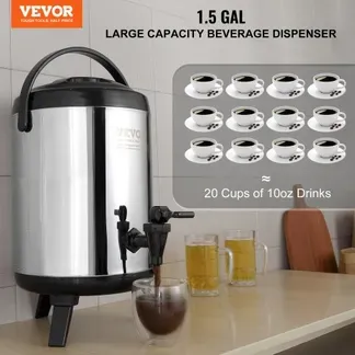 VEVOR Heiß- und Kaltgetränkespender Getränkespender 6 L, Edelstahl Heiß- und Kaltwasserbrunnen Großer Getränkespender mit Zapfen für Kaffee, Kalte Milch, Wasser, Saft usw. Isolierkanne 1-2 Personen VEVOR Heiß- und Kaltgetränkespender Getränkespender 6 L, Edelstahl Heiß- und Kaltwasserbrunnen Großer Getränkespender mit Zapfen für Kaffee, Kalte Milch, Wasser, Saft usw. Isolierkanne 1-2 Personen