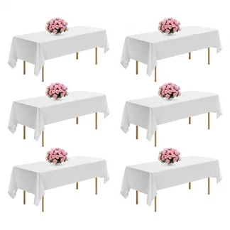 VEVOR 6 x Tischdecke Tischwäsche 1524×2591 mm, wiederverwendbarer Tischdeckenschutz, maschinenwaschbares Tischtuch aus Polyestergewebe für Partys Hochzeiten Bankette formelle Veranstaltungen, Weiß VEVOR 6 x Tischdecke Tischwäsche 1524×2591 mm, wiederverwendbarer Tischdeckenschutz, maschinenwaschbares Tischtuch aus Polyestergewebe für Partys Hochzeiten Bankette formelle Veranstaltungen, Weiß