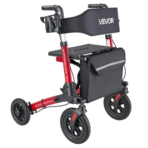 VEVOR Rollator 3-Fach Faltbar mit Sitz, Leichter Gehwagen mit 4 Reifen, Gehhilfe bis 136 kg mit Rückenlehne Tasche Gehstockhalter, Höheverstellbare Laufhilfe mit Feststellfunktion für Senioren, Rot – Bild 10