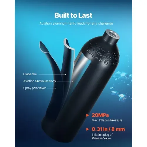 VEVOR Tauchflasche Tauchtank Sauerstoffflasche zum Tauchen unterstützt 5–10 Minuten Unterwasseratmung, 30 m Tauchtiefe, nachfüllbarer Schnorchel-Lufttank mit Pumpe für Unterwassererkundung – Bild 2