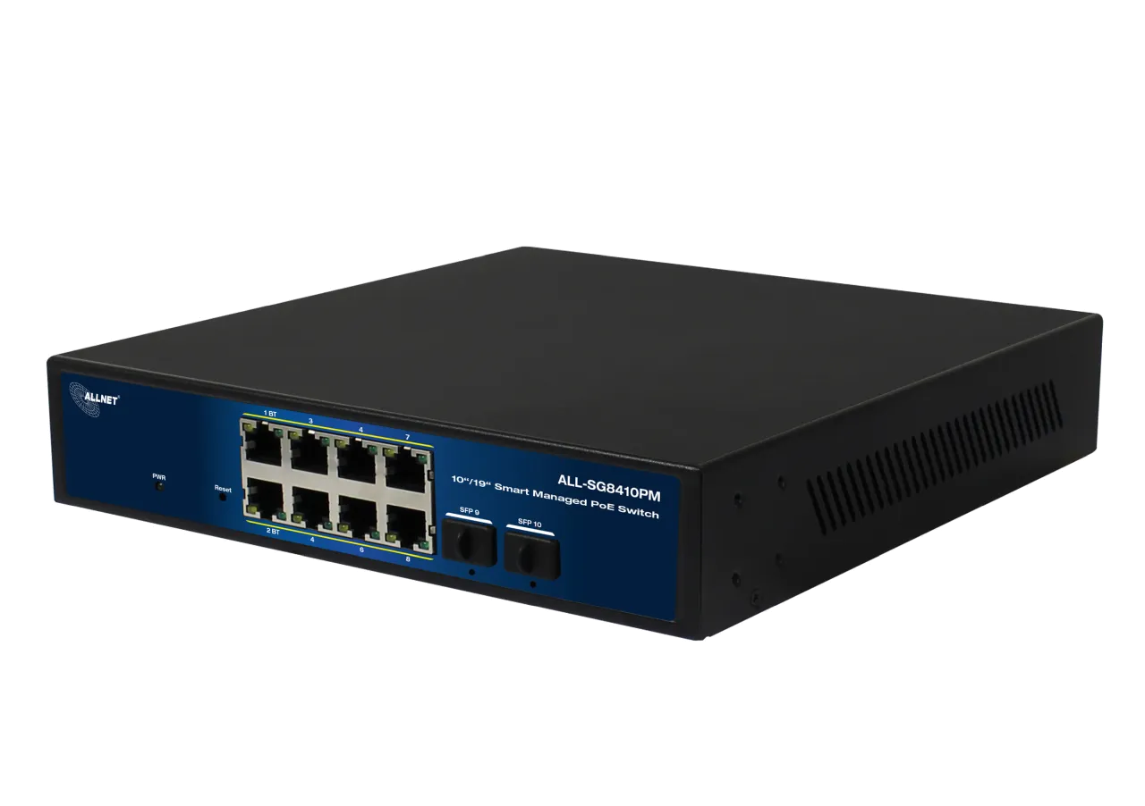 ALLNET Switch smart managed Layer2 10 Port • 8x 1 GbE • PoE Budget 240 Watt • 8x PoE at / 2x PoE bt • 2x SFP • Lüfterlos , 19" • ALL-SG8410PM – Bild 2