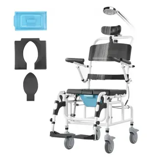 VEVOR Duschrollstuhl, 440 mm breiter Toilettenrollstuhl aus Aluminiumlegierung für Innendusche, Toilettenstuhl mit Bremse für behinderte Erwachsene, Rollstuhl mit einer Tragkraft von 136 kg VEVOR Duschrollstuhl, 440 mm breiter Toilettenrollstuhl aus Aluminiumlegierung für Innendusche, Toilettenstuhl mit Bremse für behinderte Erwachsene, Rollstuhl mit einer Tragkraft von 136 kg