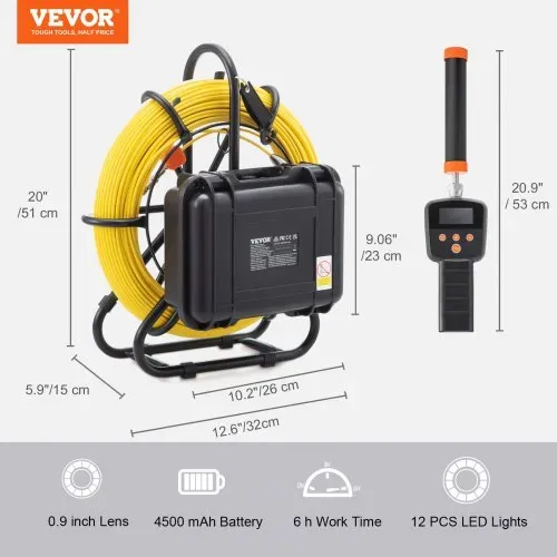 VEVOR Kanalkamera mit 512-Hz-Ortung, 91,5 m, 23 cm Rohrinspektionskamera mit DVR-Funktion, IP68-Kamera mit 12 einstellbaren LEDs, einer 16-GB-SD-Karte für Abwasserleitungen, Haus, Kanal, Abflussrohr – Bild 6