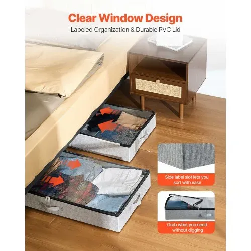 VEVOR Unterbettkommode Unterbettaufbewahrungstasche 2 Stk. (85x43x12cm) Unterbettbehälter mit Deckel, Aufbewahrungsbox für Kleidung Schuhe Schlafzimmer Kleideraufbewahrungstasche 45 L – Bild 4