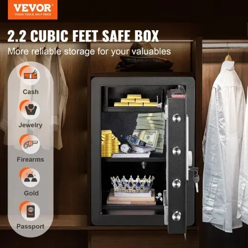 VEVOR Safe Tresor 62 L, Möbeltresor mit Feuerfester Geldtasche, Passwort & Schlüssel & Fingerabdruck Herausnehmbares Regal, Innenschrank, Wandtresor für Bargeld, Schmuck, Dokumente, Wertsache VEVOR Safe Tresor 62 L, Möbeltresor mit Feuerfester Geldtasche, Passwort & Schlüssel & Fingerabdruck Herausnehmbares Regal, Innenschrank, Wandtresor für Bargeld, Schmuck, Dokumente, Wertsache