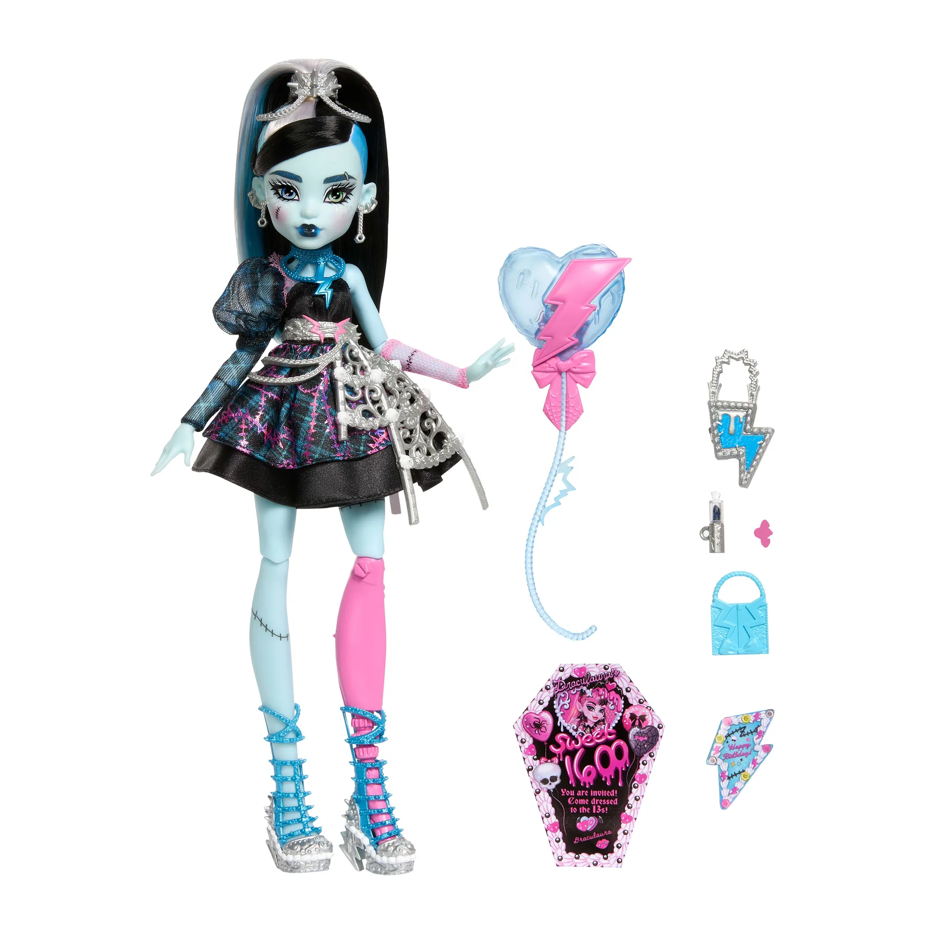 Monster High Scary Sweet Birthday Frankie Stein-Puppe im Partykleid mit Ballon und Geschenk – Bild 7