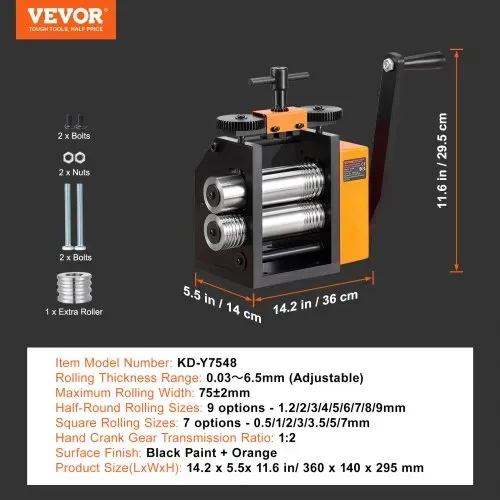 VEVOR 3 in 1 Handwalzwerk Maschine 75mm Kombinationswalzwerk, Manueller Walzwerk Schmuckwalzwerk Einstellbare Dicke von 0,03 bis 6,5mm, Handwalzwerk Maschine für Platin / K-Gold / Messing – Bild 6
