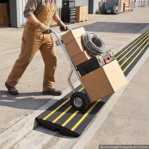 VEVOR 3x Schwellenrampe Vollgummi Türschwellenrampe Max. Belastbarkeit 15Tonnen Bordsteinrampe mit 5,5x3,5cm Kanal Rollstuhlrampe 122x40,5x6,5cm Auffahrrampe Ideal für unebenen Boden Bordsteinkanten – Bild 7