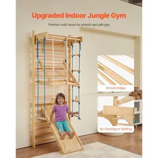 VEVOR schwedisches Leiterwand, 8 in 1 15-stufiges Indoor-Klettergerüst, 100 kg belastbares Wand-Stangen-Kletterspielset mit Wandleiter Rutschbrett Klimmzugstange Turnringen Schaukelsitz Strickleiter VEVOR schwedisches Leiterwand, 8 in 1 15-stufiges Indoor-Klettergerüst, 100 kg belastbares Wand-Stangen-Kletterspielset mit Wandleiter Rutschbrett Klimmzugstange Turnringen Schaukelsitz Strickleiter