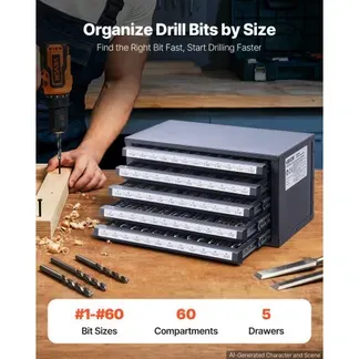 VEVOR Bohrer-Spender-Schrank, Bohrer-Organizer mit fünf Schubladen für Bohrerspender Nr. 1 bis Nr. 60 aus Stahl mit Etiketten, Stapelbarer Bohrer-Spender zur Aufbewahrung von Bohrern Gravur Bits VEVOR Bohrer-Spender-Schrank, Bohrer-Organizer mit fünf Schubladen für Bohrerspender Nr. 1 bis Nr. 60 aus Stahl mit Etiketten, Stapelbarer Bohrer-Spender zur Aufbewahrung von Bohrern Gravur Bits