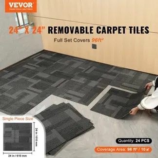 VEVOR Teppichfliesen, 610 x 610 mm, Teppichboden mit angebrachter Polsterung, weich gepolsterte Teppichfliesen, einfache DIY-Installation für Schlafzimmer und Wohnzimmer (24 Stk., gemischtes Grau) VEVOR Teppichfliesen, 610 x 610 mm, Teppichboden mit angebrachter Polsterung, weich gepolsterte Teppichfliesen, einfache DIY-Installation für Schlafzimmer und Wohnzimmer (24 Stk., gemischtes Grau)