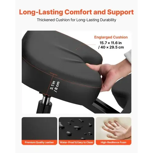 VEVOR Ergonomischer Kniehocker mit Rollen, Mobiler Höhenverstellbarer Kniestuhl in X-Form mit Dicken Schaumstoffpolstern, zur Entlastung von Nacken & Rücken, für Zuhause, Büro & Meditation, Schwarz – Bild 4